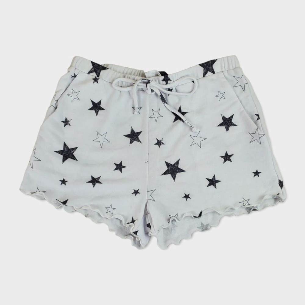 Le Lis Shorts Ruffle Star Print White Gray Medium NWT